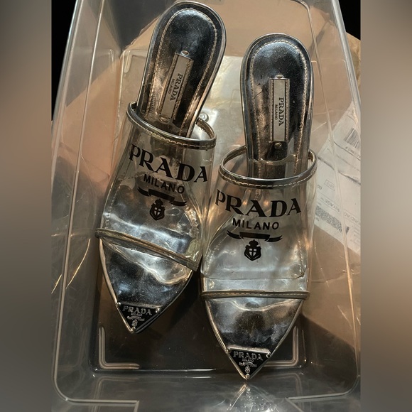 PRADA LOGO PLEXIGLAS SANDALS SIZE 38 PRELOVED - Picture 2 of 3